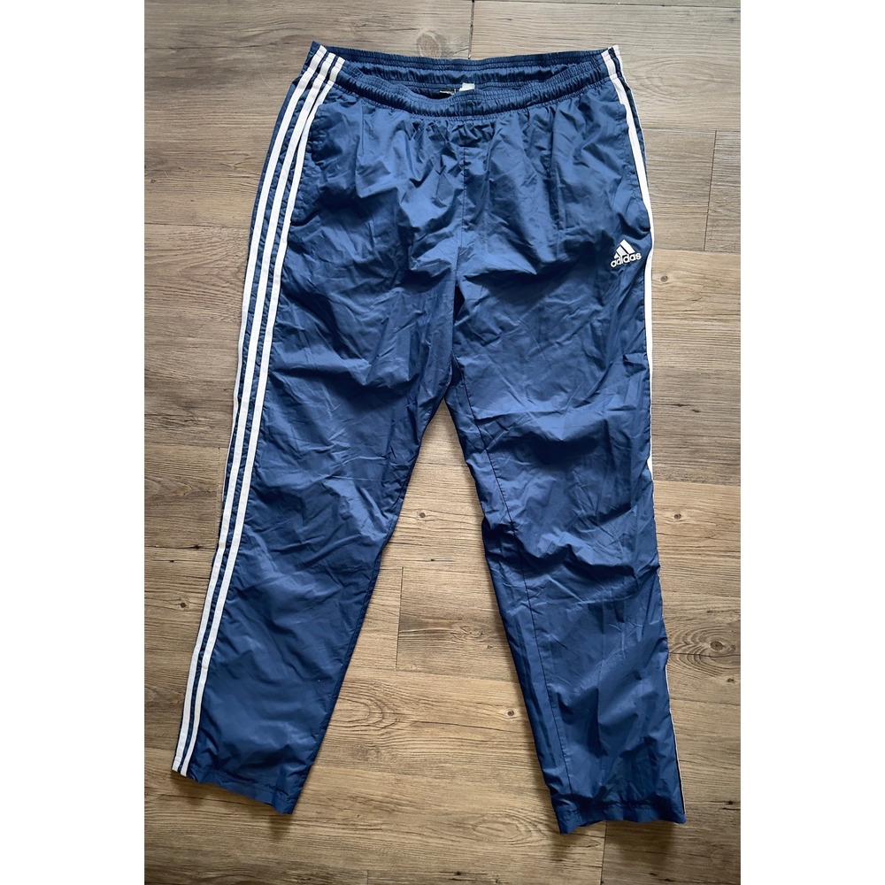 Adidas Mens Navy Blue White 3-Stripe Windbreaker Track Pants Mesh Lined L